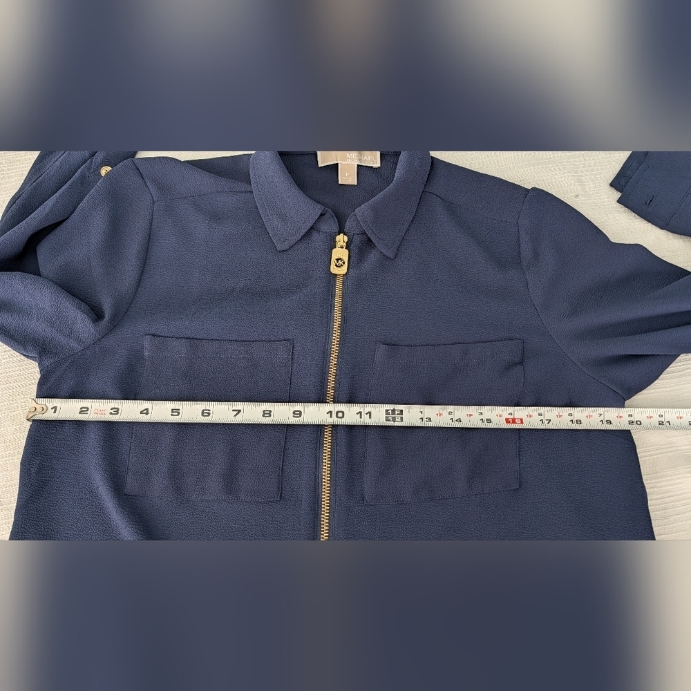 Michael Kors Blue Women's Top with Gold Accents Size M - Picture 9 of 11